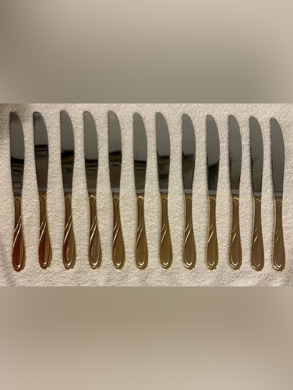 Nicole Gold Plated Scroll Handle Set of 12 Farberware Butter Knives